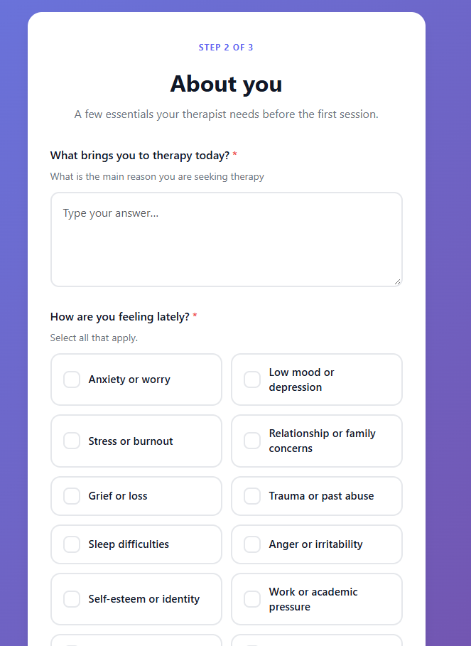Consent and intake forms embedded inside the online booking portal