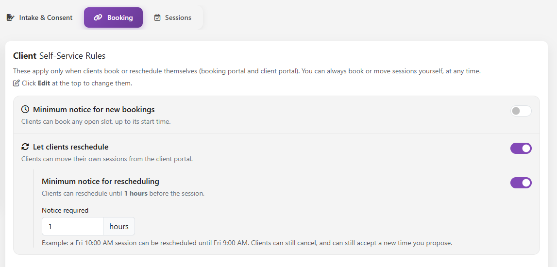 Configuring minimum notice periods for bookings