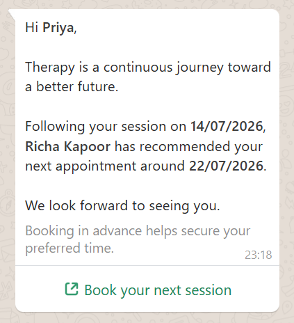 Whatsapp follow-up message sample from MyndSpace