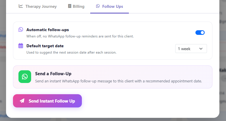 Whatsapp follow-up UI from Myndspace